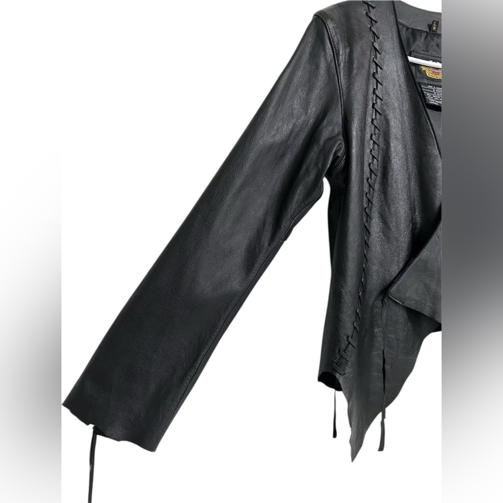 NWT Women’s Rare Vintage Y2K Harley Davidson Asymmetric Black Leather Jacket XL - Picture 13 of 15